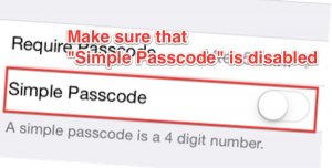 Disable simple passcode